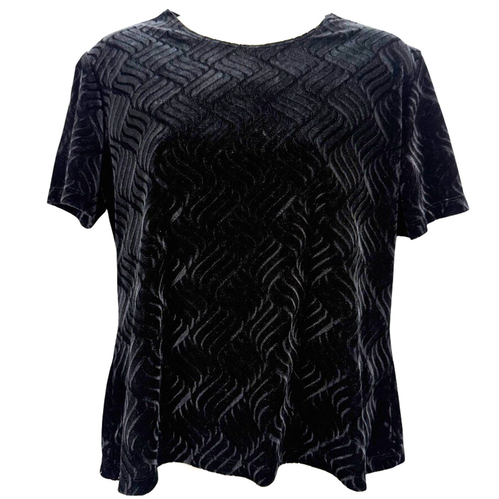 Gemilli Womens Black Burnout Velvet Vintage USA Made Whimsigoth Top Shirt sz L